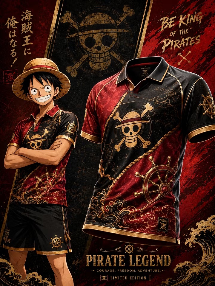 One Piece Straw Hat - 2027年新作アニメ通気性ボールスーツスケルトン海賊ロゴ入りパーソナライズドルフィー麦わら帽子チームカジュアルスポーツ3Dプリントトップス