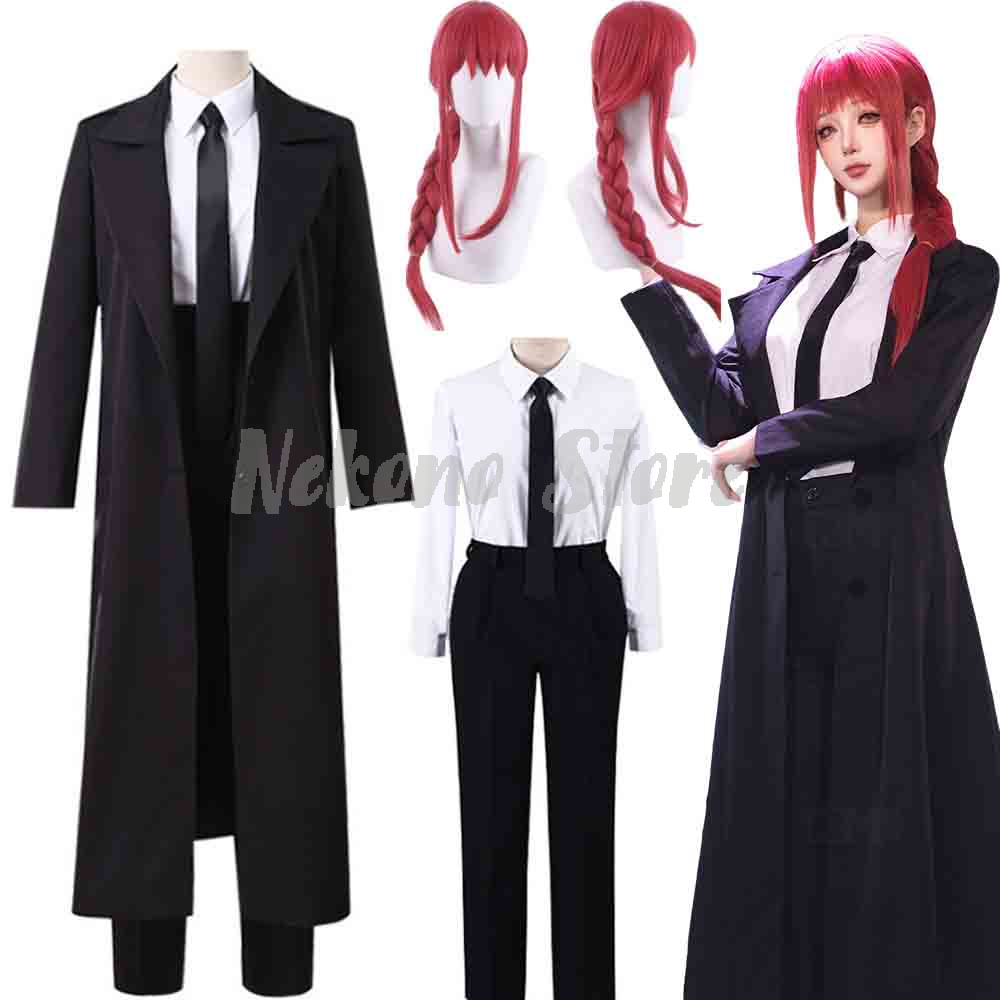 Anime Cosplay Makima - アニメマキマ制服コスプレ衣装スーツトレンチコートシャツネクタイパンツウィッグハロウィンイースター衣装