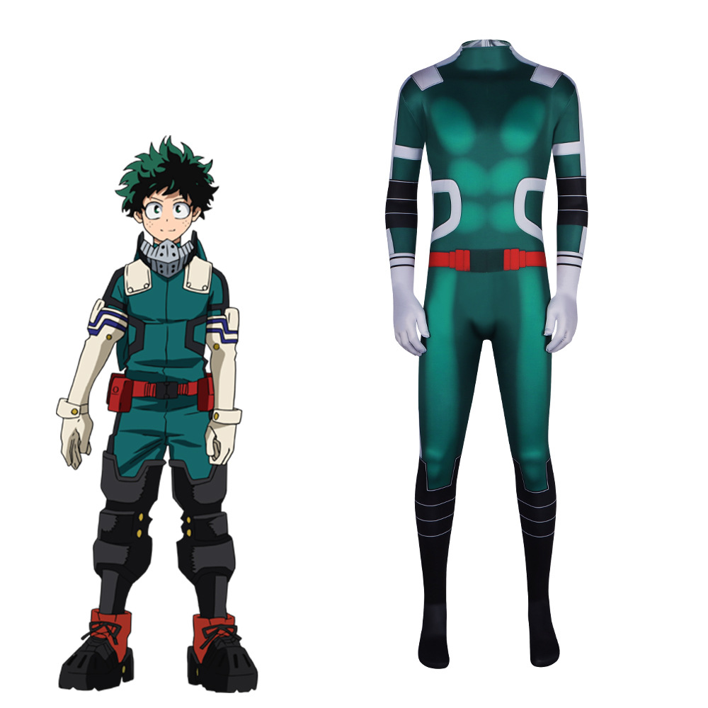 Anime Cosplay Boy - アニメ僕のヒーローアカデミア緑谷出久コスプレ衣装僕のヒーローアカデミアデクプリントジャンプスーツ少年男性スーパーヒーロー全身タイツボディスーツ
