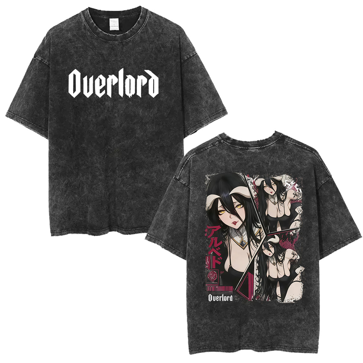 Anime Cosplay Albedo - ヴィンテージウォッシュアニメオーバーロードアルベドグラフィック Tシャツ男性女性のファッションコスプレ服 Tシャツ原宿半袖 Tシャツ