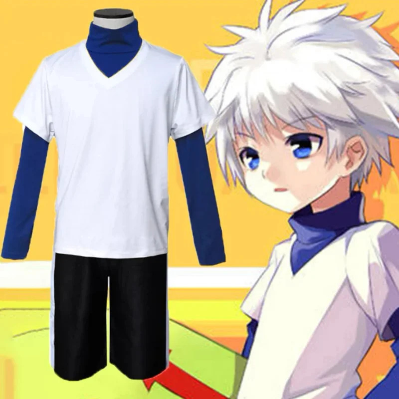 Cosplay Anime Killua Zoldyck - 2026 コスプレアニメハンター × キルア・ゾルディック衣装セット男性女性ハロウィンドレスアップパーティースーツ Tシャツ Hombre