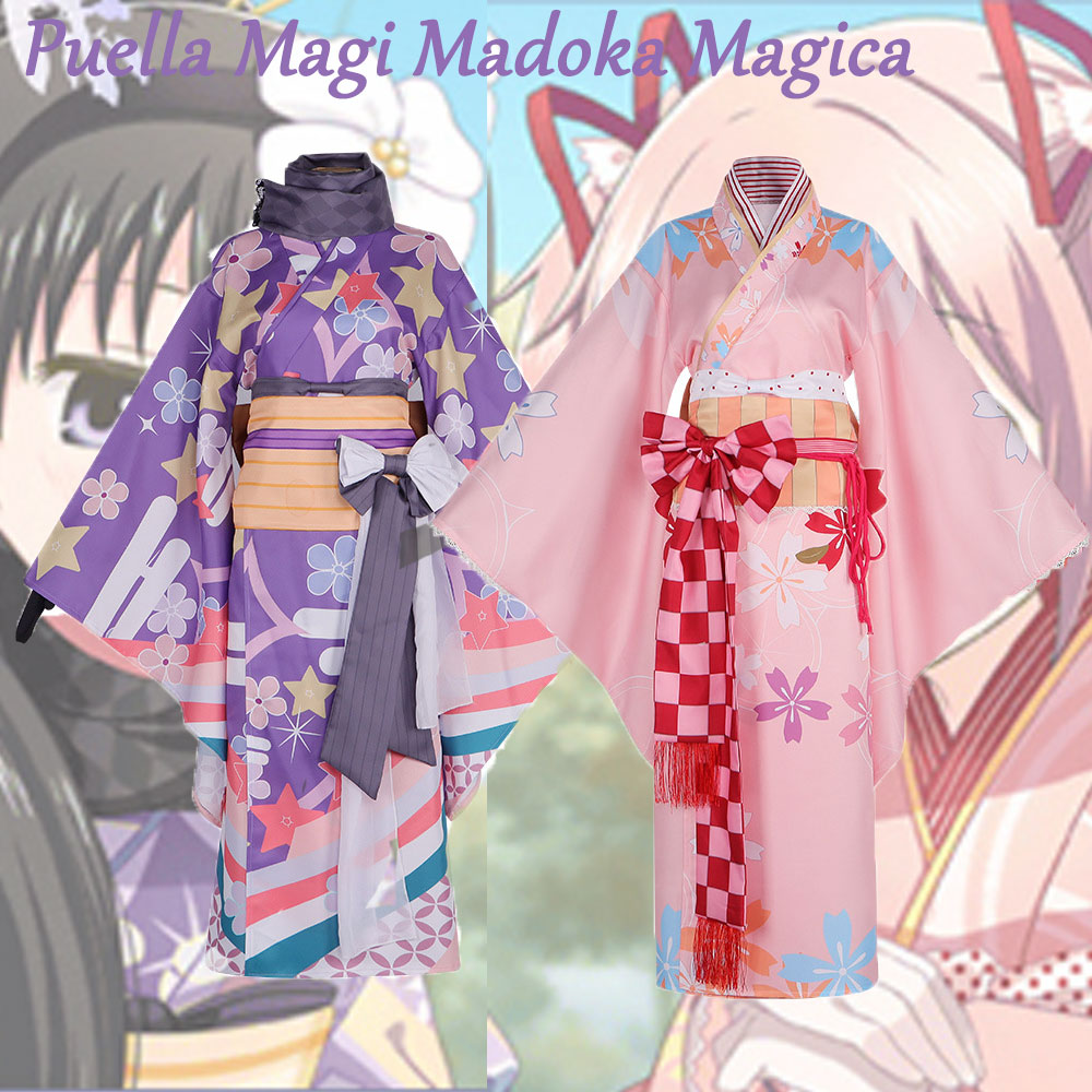 Anime Cosplay Diy - 魔法少女まどか☆マギカ コスプレ着物バスローブ、鹿目まどかと暁美ほむらプリントコスチューム衣装 女性用 ハロウィンパーティー用