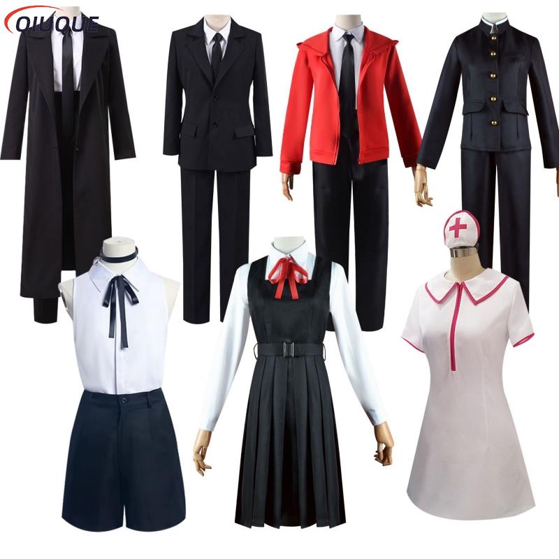 Anime Cosplay Makima - パワーマキマコスプレ衣装ウィッグロングジャケットコート黒スーツ制服女性男性用ハロウィンカーニバル衣装