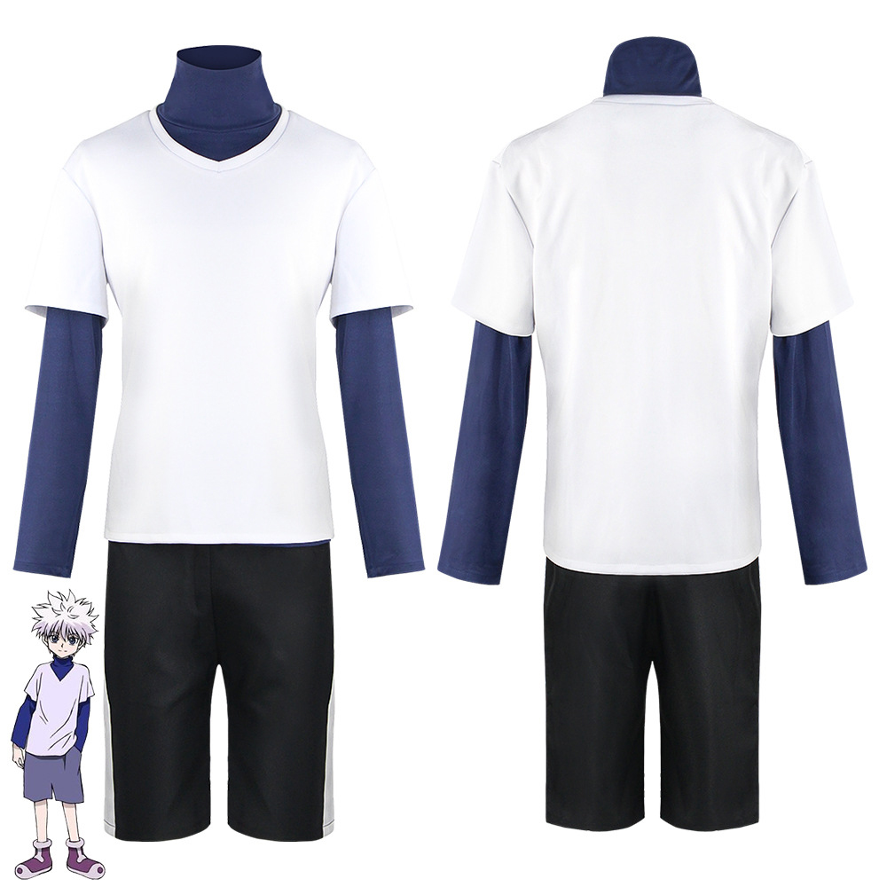 Cosplay Anime Killua Zoldyck - アニメキルア・ゾルディックコスプレ衣装男性女性 Tシャツベストショーツ衣装 Cos 大会日常着ハロウィンカーニバルスーツ