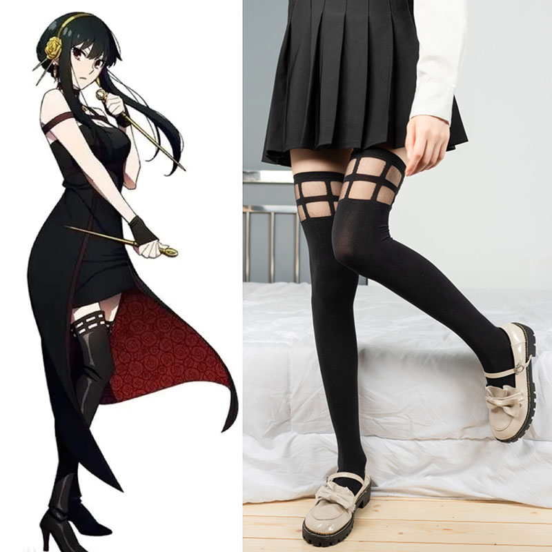 Anime Cosplay Yor - アニメスパイ X ファミリーヨルフォージャーコスプレオーバーニーストッキング弾性ベルベット腿黒靴下タイツハロウィンコスチュームアクセサリー