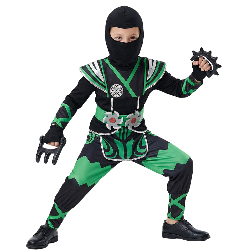 グリーン忍者コスチューム 子供用 9PCおもちゃセット付き  - Anime Cosplay Boy のレビューと価格
