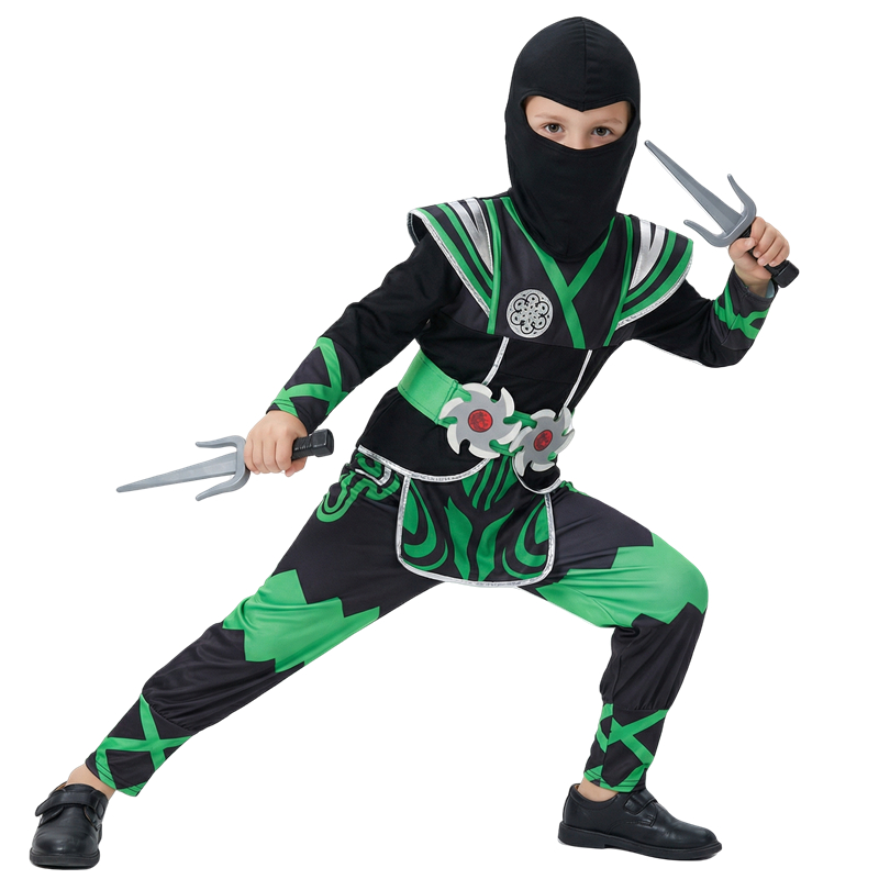 グリーン忍者コスチューム 子供用 9PCおもちゃセット付き  - Anime Cosplay Boy のレビューと価格