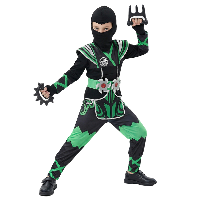 グリーン忍者コスチューム 子供用 9PCおもちゃセット付き  - Anime Cosplay Boy のレビューと価格